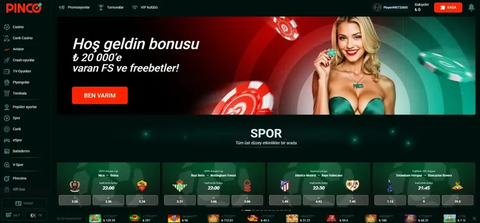 Pinco kullanıcı panelinde seviye ilerlemesi, turnuva sıralaması ve aktif ödül kartları